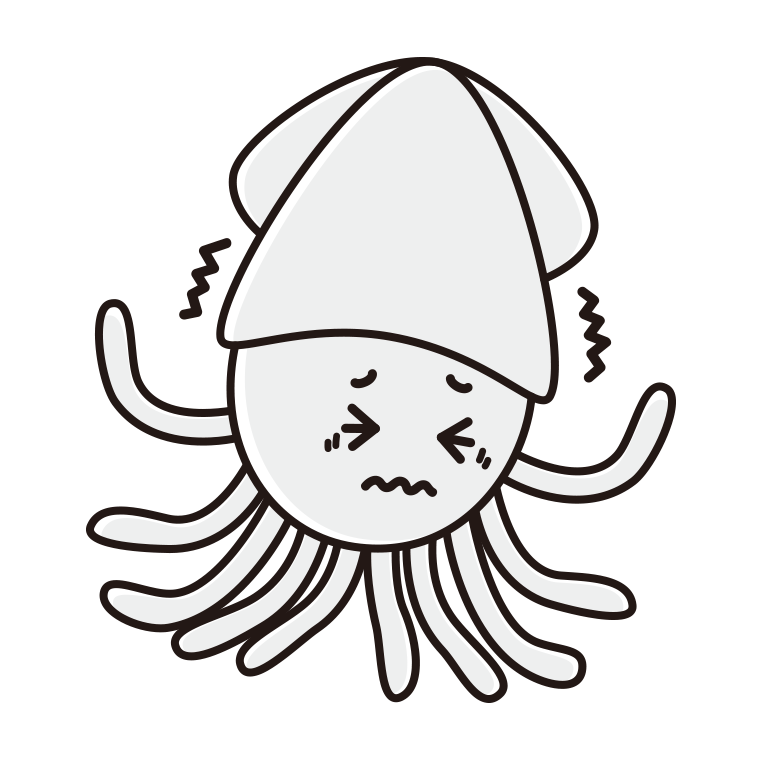 ブルブル震えるイカちゃんのイラスト【色あり、背景なし】透過PNG