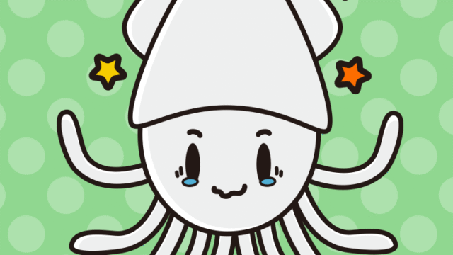 ジーンとするイカちゃんのイラスト【色、背景あり】PNG