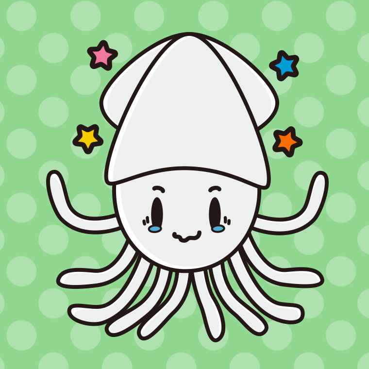 ジーンとするイカちゃんのイラスト【色、背景あり】PNG