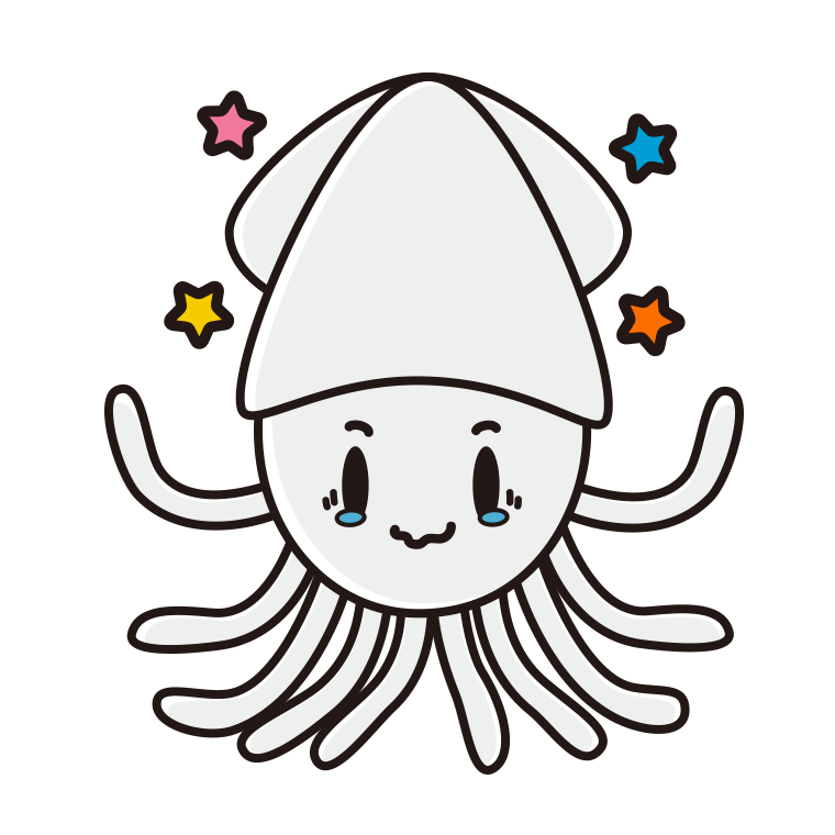 ジーンとするイカちゃんのイラスト【色あり、背景なし】透過PNG