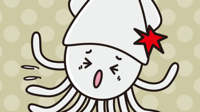 ぶつかるイカちゃんのイラスト【色、背景あり】PNG