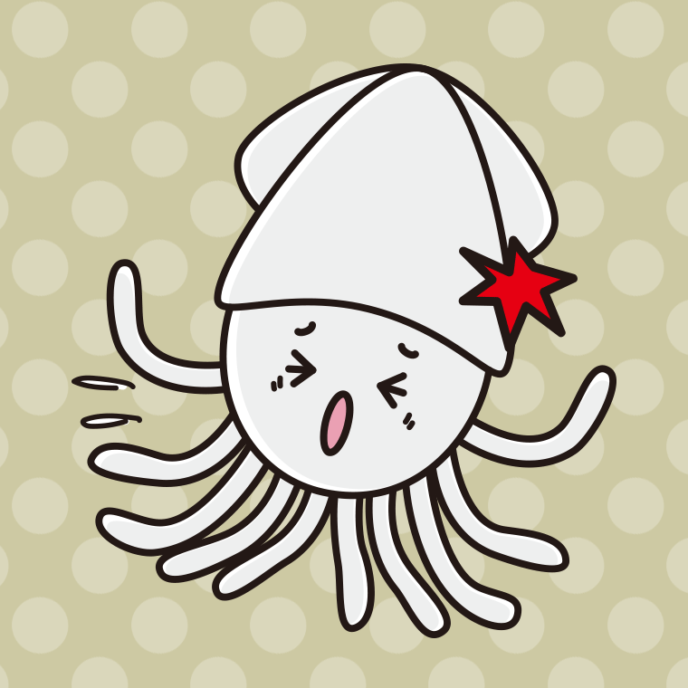 ぶつかるイカちゃんのイラスト【色、背景あり】PNG