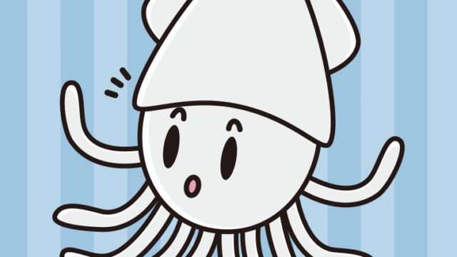 何かに気付くイカちゃんのイラスト【色、背景あり】PNG