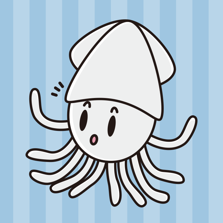 何かに気付くイカちゃんのイラスト【色、背景あり】PNG