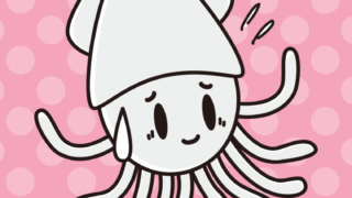 苦笑いするイカちゃんのイラスト【色、背景あり】PNG