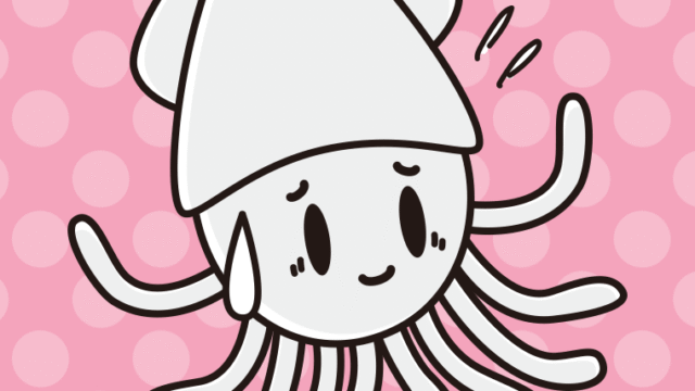 苦笑いするイカちゃんのイラスト【色、背景あり】PNG