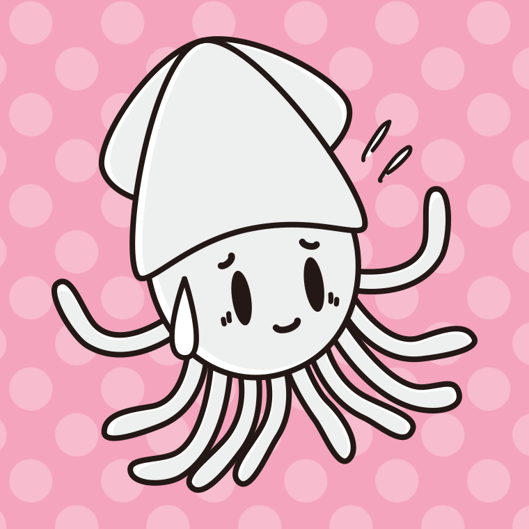苦笑いするイカちゃんのイラスト【色、背景あり】PNG