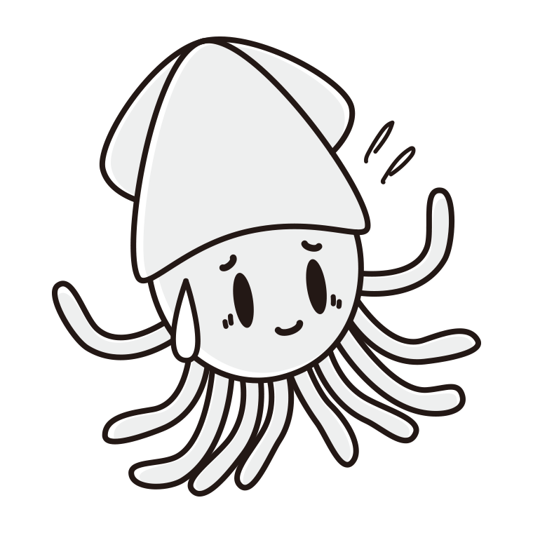 苦笑いするイカちゃんのイラスト【色あり、背景なし】透過PNG