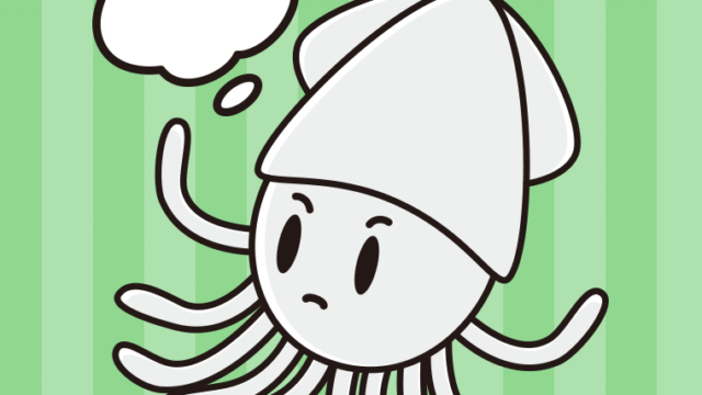 考えるイカちゃんのイラスト【色、背景あり】PNG
