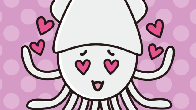 目がハートのイカちゃんのイラスト【色、背景あり】PNG