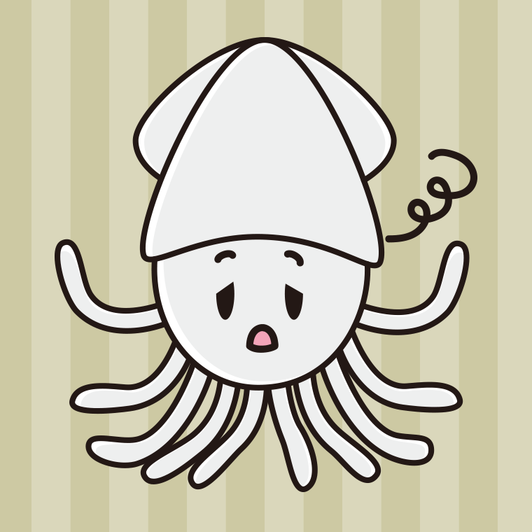 ぼーっとするイカちゃんのイラスト【色、背景あり】PNG