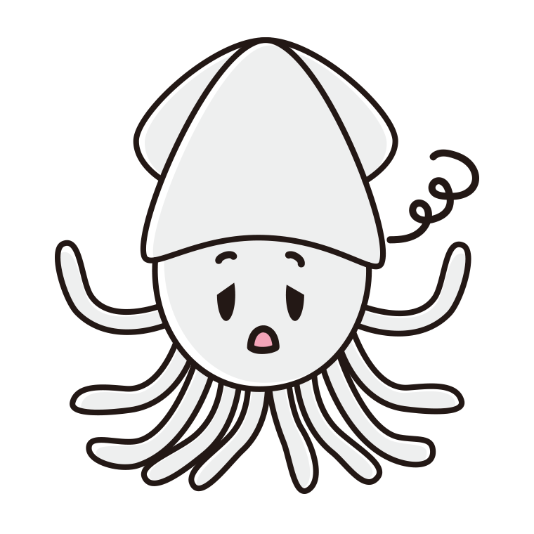ぼーっとするイカちゃんのイラスト【色あり、背景なし】透過PNG