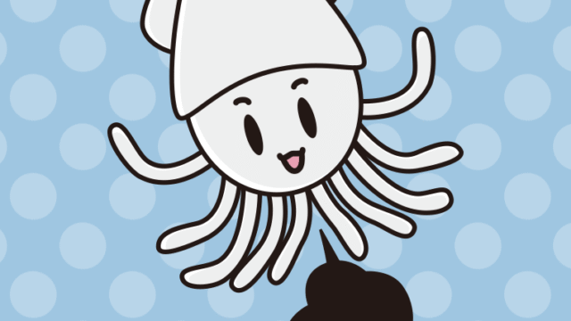 墨を吐くイカちゃんのイラスト【色、背景あり】PNG
