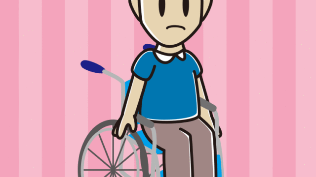 車椅子で困る男性のイラスト【色、背景あり】PNG