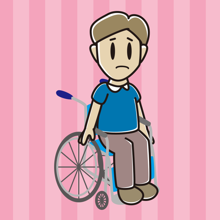 車椅子で困る男性のイラスト【色、背景あり】PNG