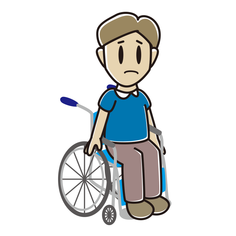 車椅子で困る男性のイラスト【色あり、背景なし】透過PNG