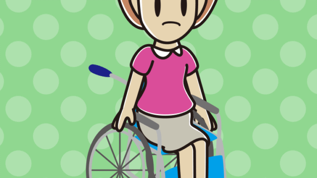 車椅子で困る女性のイラスト【色、背景あり】PNG