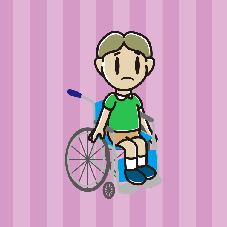 車椅子で困る小学生男子のイラスト【色、背景あり】PNG