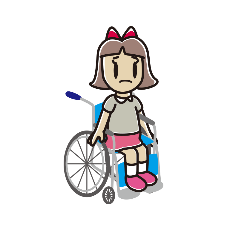 車椅子で困る小学生女子のイラスト【色あり、背景なし】透過PNG
