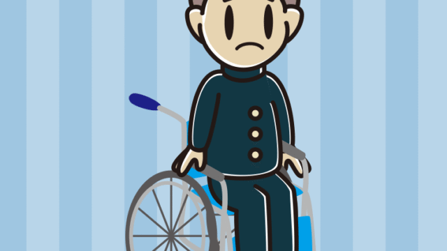 車椅子で困る男子中学生のイラスト【色、背景あり】PNG