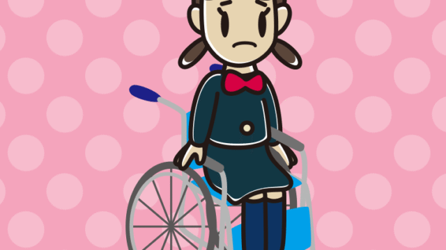 車椅子で困る女子中学生のイラスト【色、背景あり】PNG
