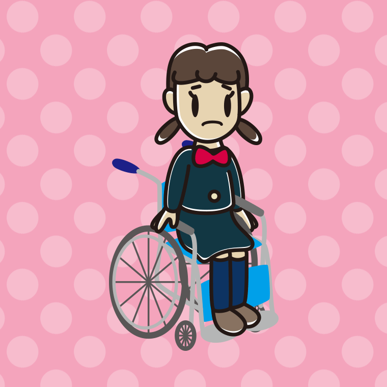 車椅子で困る女子中学生のイラスト【色、背景あり】PNG