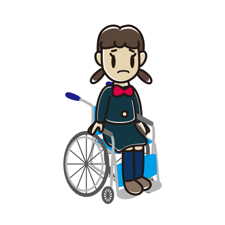 車椅子で困る女子中学生のイラスト【色あり、背景なし】透過PNG