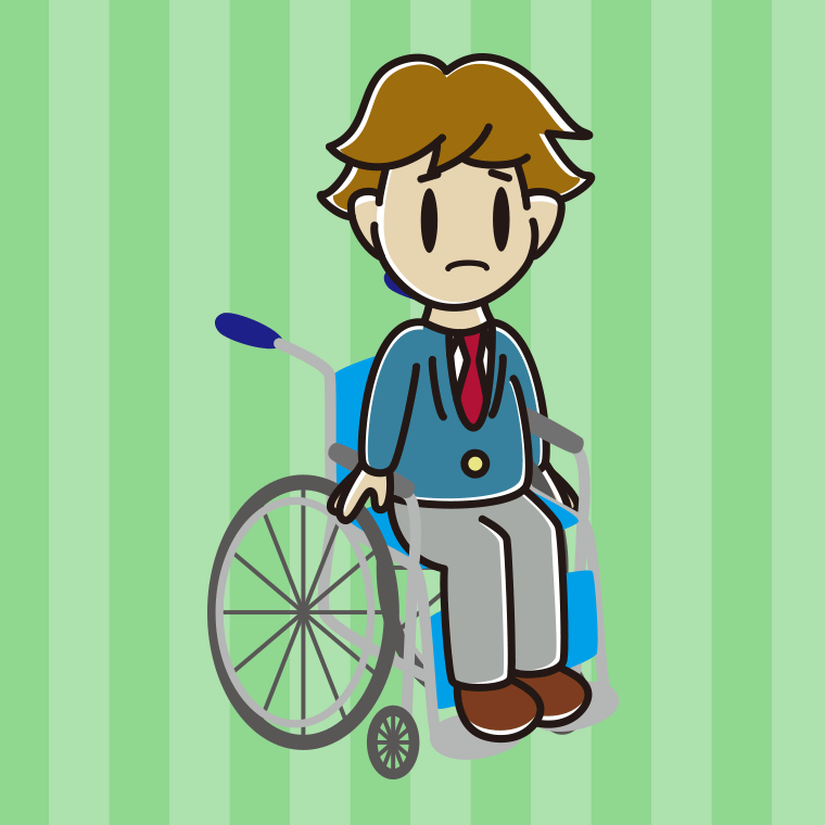 車椅子で困る男子高校生のイラスト【色、背景あり】PNG