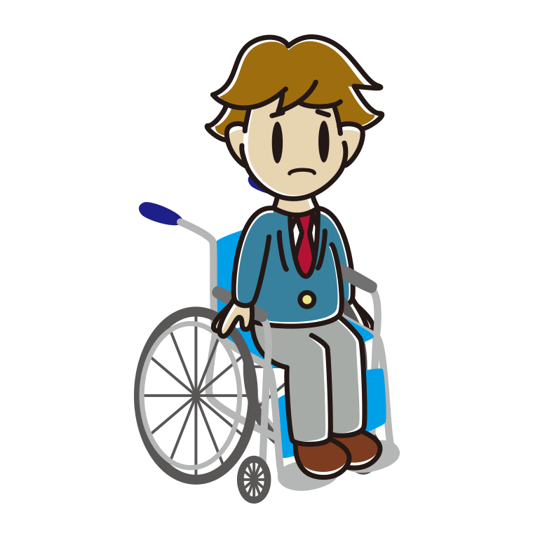 車椅子で困る男子高校生のイラスト【色あり、背景なし】透過PNG