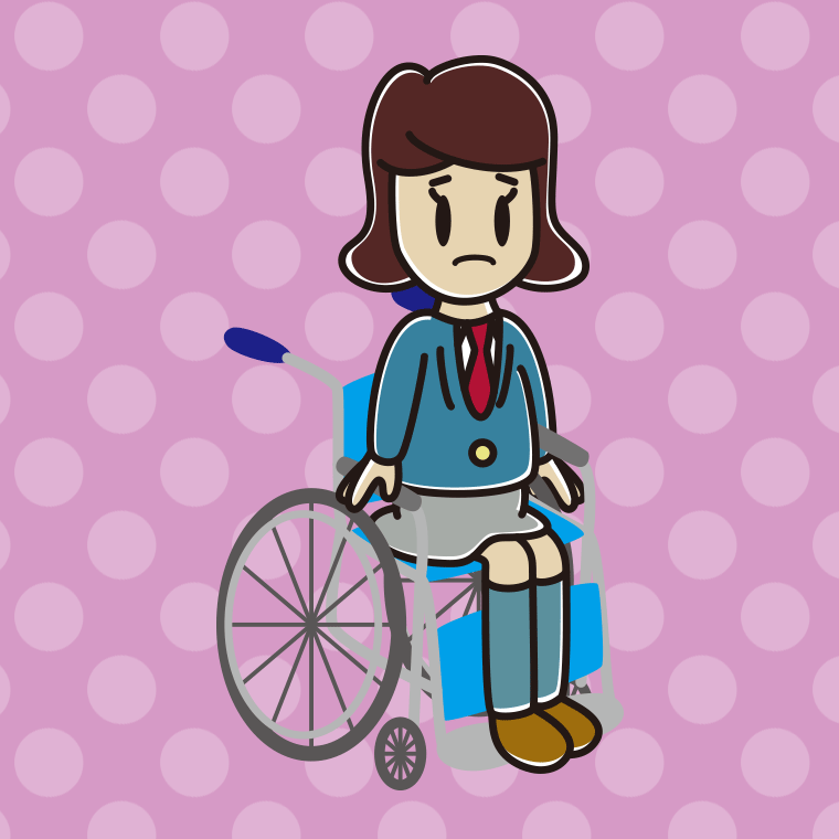 車椅子で困る女子高校生のイラスト【色、背景あり】PNG