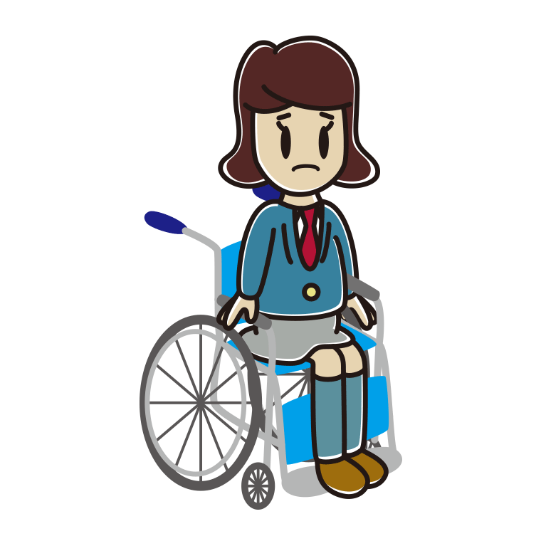 車椅子で困る女子高校生のイラスト【色あり、背景なし】透過PNG