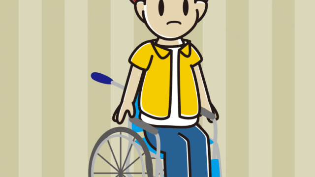 車椅子で困る男子大学生のイラスト【色、背景あり】PNG