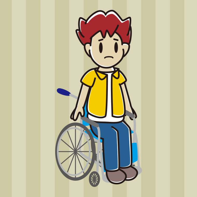 車椅子で困る男子大学生のイラスト【色、背景あり】PNG