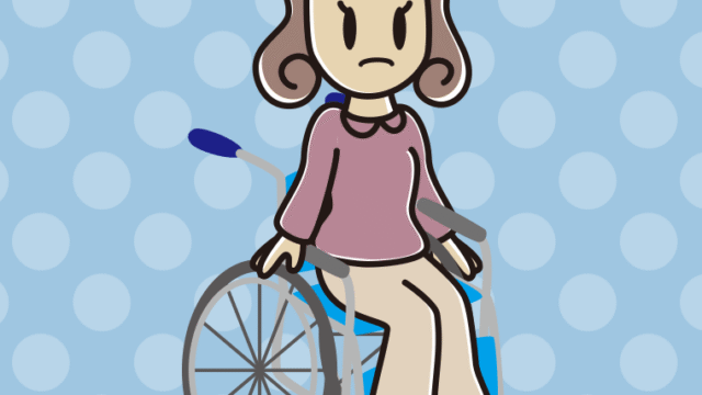 車椅子で困る女子大学生のイラスト【色、背景あり】PNG