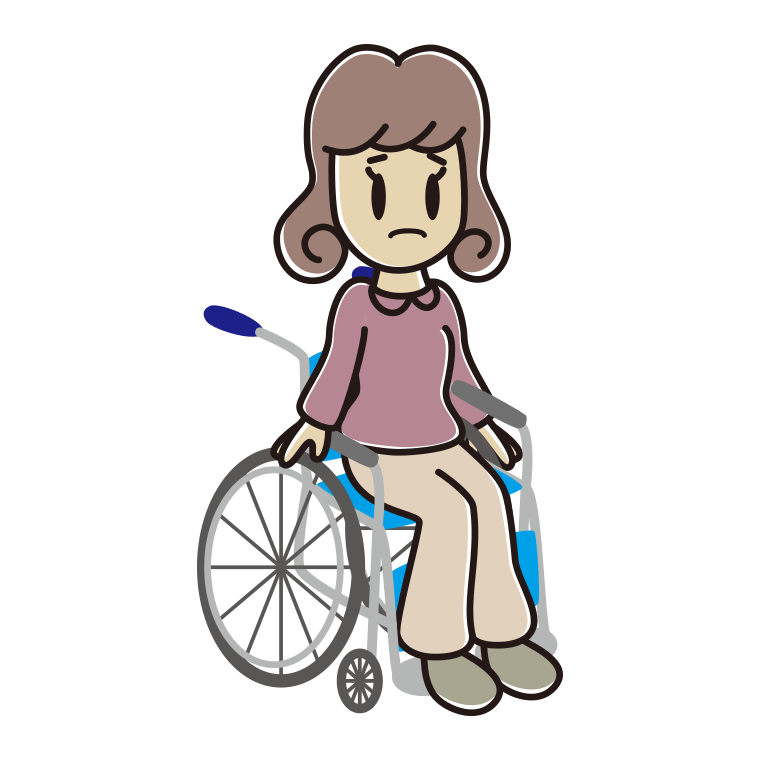車椅子で困る女子大学生のイラスト【色あり、背景なし】透過PNG
