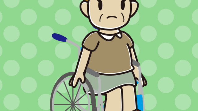 車椅子で困るおばさんのイラスト【色、背景あり】PNG