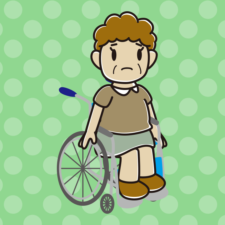 車椅子で困るおばさんのイラスト【色、背景あり】PNG