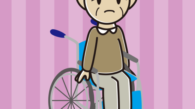 車椅子で困るおじいさんのイラスト【色、背景あり】PNG