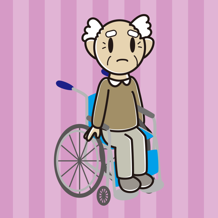 車椅子で困るおじいさんのイラスト【色、背景あり】PNG