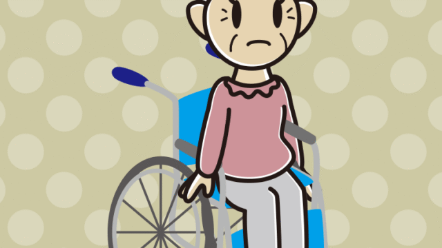 車椅子で困るおばあさんのイラスト【色、背景あり】PNG