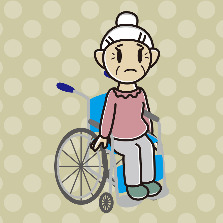 車椅子で困るおばあさんのイラスト【色、背景あり】PNG