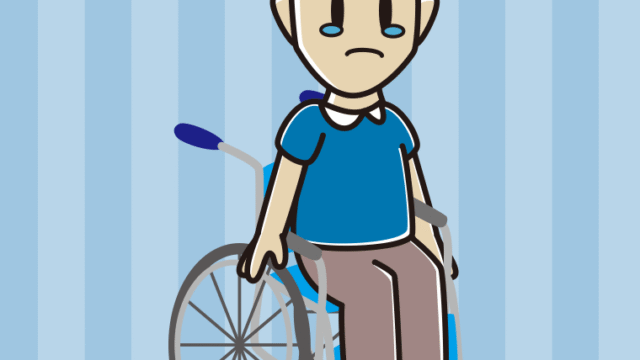 車椅子で泣く男性のイラスト【色、背景あり】PNG