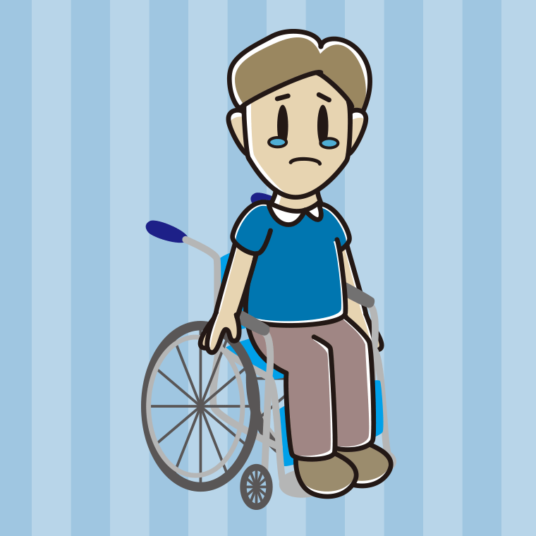 車椅子で泣く男性のイラスト【色、背景あり】PNG