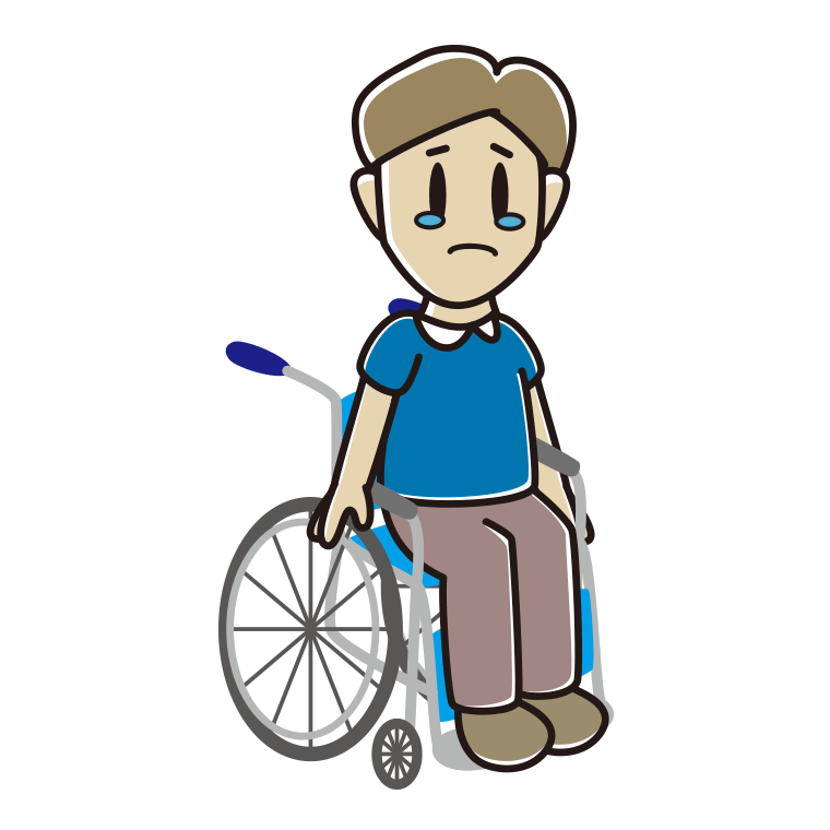 車椅子で泣く男性のイラスト【色あり、背景なし】透過PNG