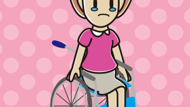 車椅子で泣く女性のイラスト【色、背景あり】PNG