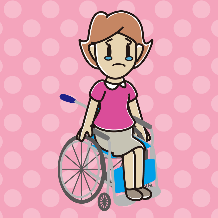 車椅子で泣く女性のイラスト【色、背景あり】PNG