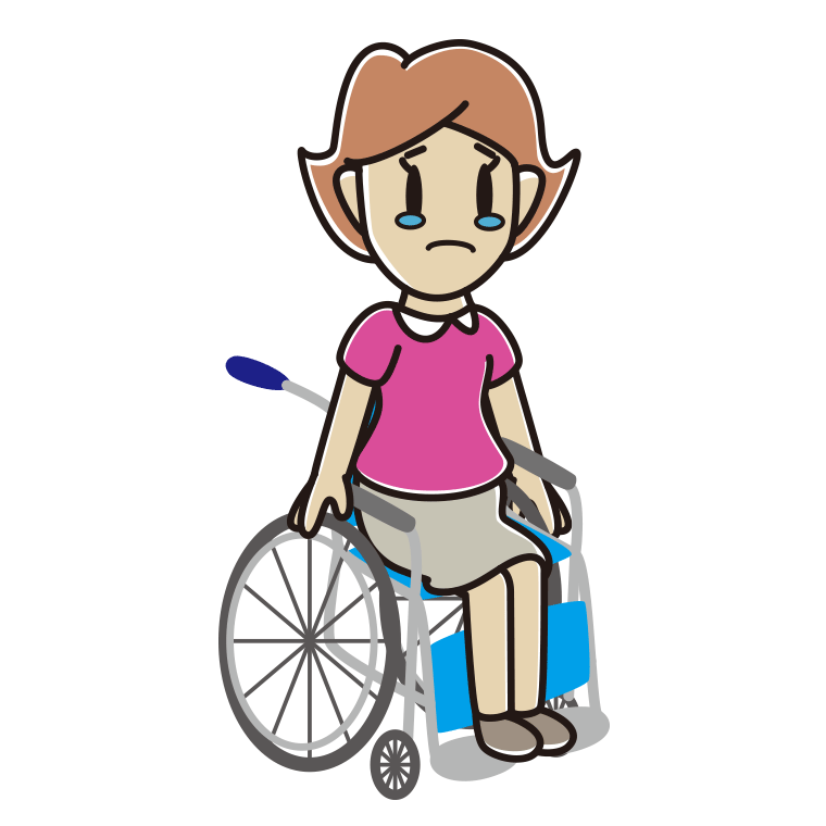 車椅子で泣く女性のイラスト【色あり、背景なし】透過PNG