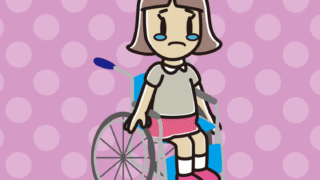 車椅子で泣く小学生女子のイラスト【色、背景あり】PNG