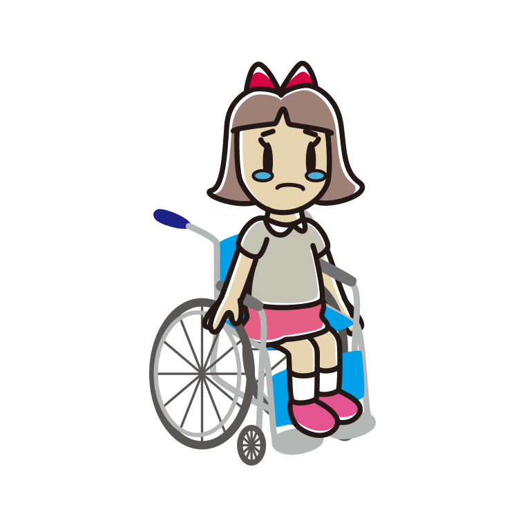 車椅子で泣く小学生女子のイラスト【色あり、背景なし】透過PNG