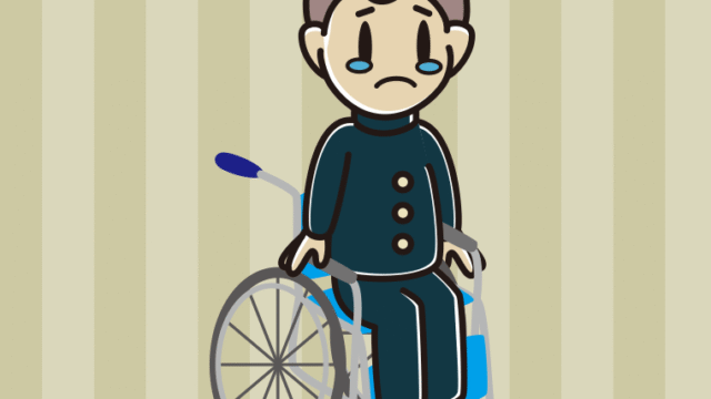 車椅子で泣く男子中学生のイラスト【色、背景あり】PNG